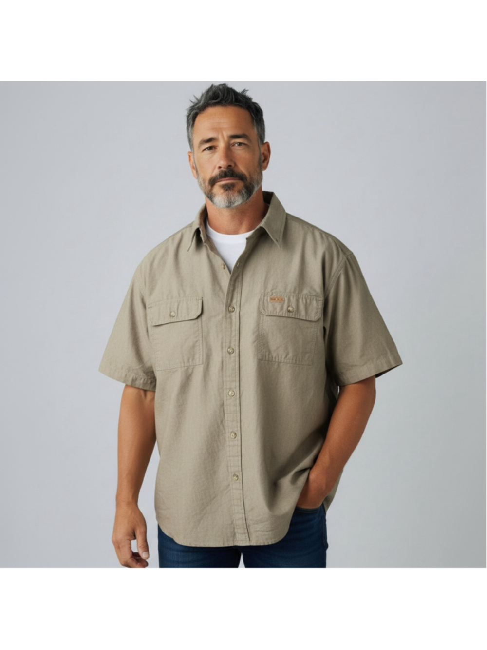 XL Carhartt short sleeve Casual Button Down Cotton Shirt Green/Khaki/Olive